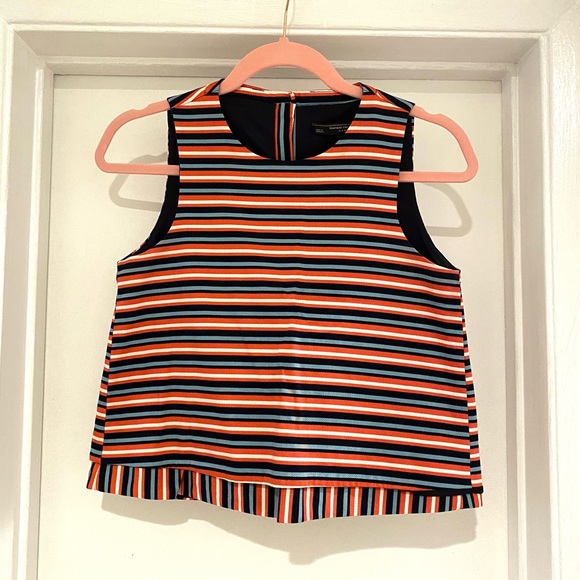 ZARA Size XS Stripped Cropped Sleeveless Crop Top w/ Button Up Opened Back - Picture 1 of 4